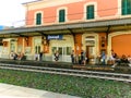 Camogli, Italy - September 15, 2019: People at Camogli train station at Italy