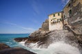 Camogli, Italy - spectacular view of the rocky coast and ancient