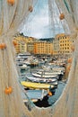 Camogli sea Port with yellow fishing nets Royalty Free Stock Photo