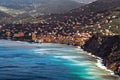 Camogli seascape and Paradiso Gulf aerial panorama, Liguria