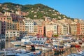 Camogli typical village with colorful houses and small harbor in Italy