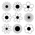 Camomile big set. Daisy chamomile line silhouette icon. Camomile big set. Cute round flower head plant collection. Love card