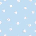 camomile blue background pattern. cute seamless print in naive style