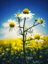 Camomile or daisy flower in a rapeseed field Royalty Free Stock Photo