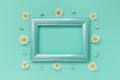 Camomile flowers with a frame on pastel background. Floral backdrop Royalty Free Stock Photo