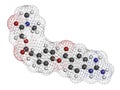 Camostat drug molecule. Serine protease inhibitor, investigated for treatment of Covid-19. 3D rendering. Atoms are represented as. Royalty Free Stock Photo