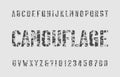 Camouflage alphabet font. Stencil camo letters and numbers in one color.