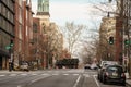 Camouflage army truck blocking streets in Washington DC during week approaching President Elect Joe Biden Inauguration Royalty Free Stock Photo