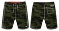 Camouflage Board Shorts design vector template, Swim shorts concept with front and back view for Surfing, Football, basketball, Royalty Free Stock Photo