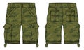 Camouflage Chino Cargo Shorts design flat sketch vector illustration, denim casual shorts concept with front and back view,
