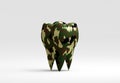Camouflage color molar tooth on white background, dirty tooth concept, bacterial plaque
