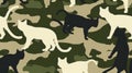 Camouflage flat pattern with cats on it in khaki, green, brown and white Royalty Free Stock Photo