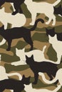 Camouflage flat pattern with cats on it in khaki, green, brown and white Royalty Free Stock Photo
