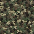 Camouflage green and brown scull silhouettes seamless pattern background