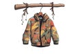 a camouflage hunting jacket hanging on a hook