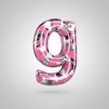 Camouflage letter G lowercase with pink, grey, black and white camouflage pattern isolated on white background. Royalty Free Stock Photo