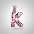 Camouflage letter K lowercase with pink, grey, black and white camouflage pattern isolated on white background. Royalty Free Stock Photo