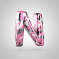 Camouflage letter N uppercase with pink, grey, black and white camouflage pattern isolated on white background. Royalty Free Stock Photo