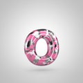 Camouflage letter O lowercase with pink, grey, black and white camouflage pattern isolated on white background. Royalty Free Stock Photo