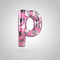 Camouflage letter P lowercase with pink, grey, black and white camouflage pattern isolated on white background. Royalty Free Stock Photo