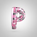 Camouflage letter P uppercase with pink, grey, black and white camouflage pattern isolated on white background. Royalty Free Stock Photo