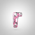 Camouflage letter R lowercase with pink, grey, black and white camouflage pattern isolated on white background. Royalty Free Stock Photo