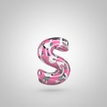 Camouflage letter S lowercase with pink, grey, black and white camouflage pattern isolated on white background. Royalty Free Stock Photo