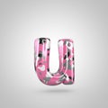 Camouflage letter U lowercase with pink, grey, black and white camouflage pattern isolated on white background. Royalty Free Stock Photo