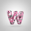 Camouflage letter W lowercase with pink, grey, black and white camouflage pattern isolated on white background. Royalty Free Stock Photo