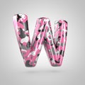 Camouflage letter W uppercase with pink, grey, black and white camouflage pattern isolated on white background. Royalty Free Stock Photo