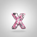 Camouflage letter X lowercase with pink, grey, black and white camouflage pattern isolated on white background. Royalty Free Stock Photo