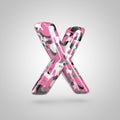 Camouflage letter X uppercase with pink, grey, black and white camouflage pattern isolated on white background. Royalty Free Stock Photo