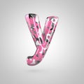 Camouflage letter Y lowercase with pink, grey, black and white camouflage pattern isolated on white background. Royalty Free Stock Photo