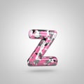 Camouflage letter Z lowercase with pink, grey, black and white camouflage pattern isolated on white background. Royalty Free Stock Photo