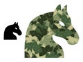 Low-Poly Mosaic Chess Horse Icon in Khaki Military Colors