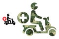 Lowpoly Mosaic Doctor Motorbike Icon in Khaki Army Color Hues