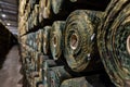 camouflage netting rolls in storage area