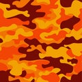 Camouflage pattern background. Classic clothing style masking camo repeat print. Fire orange brown yellow colors forest Royalty Free Stock Photo