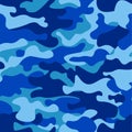 Camouflage pattern background seamless illustration. Classic clothing style masking camo repeat print. Blue colors marines