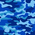 Camouflage Pattern Background Seamless Vector Illustration. Classic Clothing Style Masking Camo Repeat Print. Blue