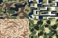 Set of Four Camouflage seamless patterns. Trendy style camo, repeat. Vector illustration. military army green hunting. Royalty Free Stock Photo