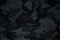 Camouflage pattern. Trendy dark gray camouflage fabric. Military texture. Dark back