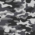 Camouflage seamless pattern background. Classic clothing style masking camo repeat print. Black grey white colors winter Royalty Free Stock Photo