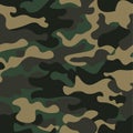 Camouflage seamless pattern background. Classic clothing style masking camo repeat print. Green brown black olive colors Royalty Free Stock Photo