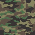 Camouflage seamless pattern background. Classic clothing style masking camo repeat print. Green brown black olive colors Royalty Free Stock Photo