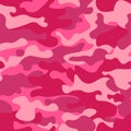 Camouflage seamless pattern background. Classic clothing style masking camo repeat print. Pink orchid rose ruby colors forest text Royalty Free Stock Photo