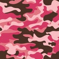 Camouflage seamless pattern background. Classic clothing style masking camo repeat print. Pink orchid rose ruby colors forest text Royalty Free Stock Photo