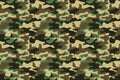 Camouflage seamless pattern background. Horizontal seamless banner. Classic clothing style masking camo repeat print. Green brown