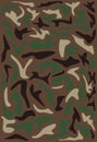 Vertical seamless banner. Classic clothing style masking camo repeat print. Green brown black olive colors forest texture