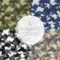 Camouflage seamless patterns set. Green, brown, olive colors forest texture, navy, winter military colors Royalty Free Stock Photo